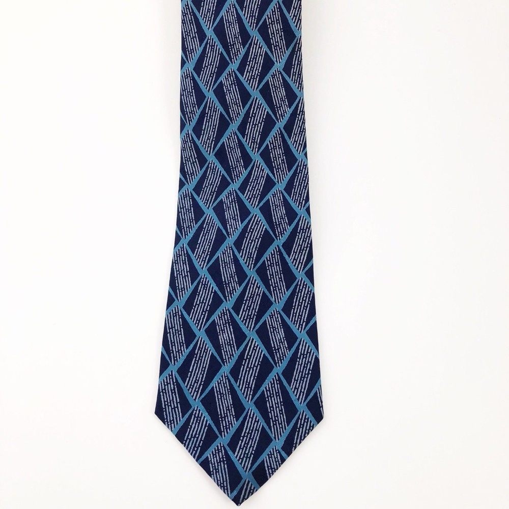 Mondo Uomo 100% Silk Tie Blue Geometric Italy